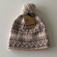 New With Tags! I Never Ended Up Wearing This! Cozy Cabin Hat With Pastel Pink, Grey, & White Throughout. Very Warm And Toasty! Snug Fit. One Size. Pink Cozy Beanie One Size, Cozy Pink Beanie One Size, Pink Knitted Casual Hat, Casual Pink Knitted Hat, Pink Outdoor Beanie Cap, Cozy Warm Pink Hats, Cozy Pink Beanie Hat, Pink Beanie For Outdoor, Warm Cozy Pink Hat