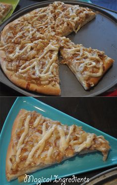 two different views of a pizza on a pan