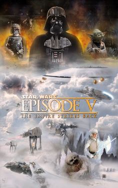 star wars episode iv the empire strikes back poster with characters from various films, including darth vader and luke sky walker