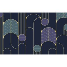 an art deco style wallpaper with blue and gold accents