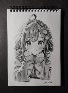 a pencil drawing of a girl with long hair wearing a sweater and holding a cup