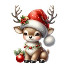 a cute little deer wearing a santa hat