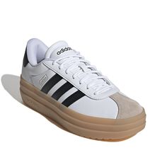 adidas-VL Court Bold Platform Sneaker - Women's Take your style and comfort to a new level with the adidas VL Court Bold sneaker. Combining skateboarding style with streetwear looks, this low-cut sneaker comes with a leather upper for a contemporary touch, side signature stripes for an iconic look, and sturdy rubber sole with multiple tread patterns for a reliable grip. Adidas Platform Sneakers, Platform Sneakers Outfit, Adidas Vl Court, Sneaker Outfits Women, Fall Sneakers, Tennis Shoes Outfit, White Tennis Shoes, Adidas Shoes Women, Baskets Adidas