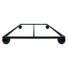 a black metal bed frame with two balls on it's sides and one ball at the end