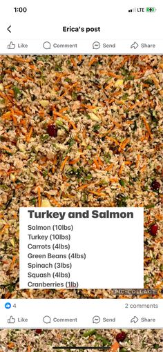 the turkey and salmon recipe is shown on an iphone screen, with text below it