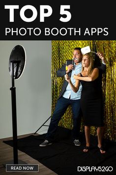 a man and woman posing for a photo booth with the text top 5 photo booth apps