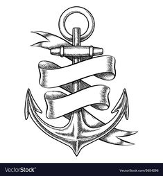 an anchor with banner and ribbon tattoo style stock photo - 957982