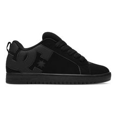 DC Shoes Mens Court Graffik Shoes Black/Black/Black - 300529-3BK BLACK/BLACK/BLACK Leather nubuck or suede upper (depending on colourway) Mesh lining Foam padded tongue and collar for added comfort and support Wrap Cupsole construction Abrasion-resistant rubber outsole DCs trademarked Pill Pattern tread Composition: Upper: Leather (Cow) / Lining: Textile / Outsole: Rubber< Size: 12-M.  Gender: male.  Age Group: adult. Dc Court Graffik, Shoes For School, Back To School Shoes, Skater Shoes, 10th Grade, Skate Shoe, Shoe Black, Dc Comic, Swag Shoes