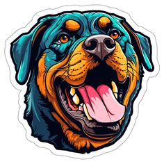 a dog sticker with an image of a rotter's head on it