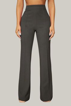 Introducing our exquisite Paityn High Waist Office Pants - a must-have addition to your professional wardrobe. These high waist pants feature a flattering flare leg and a regular fit for effortless elegance and sophistication. 95% Polyester, 5% Elastane Model is wearing size small Please allow 3-5 business days to process and ship. in cm : Size US Length Waist Size Hip Size Thigh Inseam XS 2 104.90 60.00 86.80 53.90 76.50 S 4 105.80 64.00 90.80 56.30 77.00 M 6 106.70 68.00 94.80 58.70 77.50 L 8/ Elegant Gray Wide-leg Dress Pants, Elegant Gray Wide Leg Workwear Pants, Elegant Flare Bottoms For Workwear, Elegant Gray Wide Leg Pants For Work, Elegant Gray Wide Leg Pants For Business Casual, Gray Wide Leg Pants For Formal Fall Occasions, Elegant Gray Wide Leg Pants, Elegant Gray High-waisted Dress Pants, Elegant Flare Dress Pants For Office