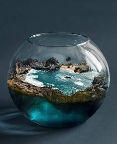 an instagram page with a glass bowl filled with water and rocks in the ocean