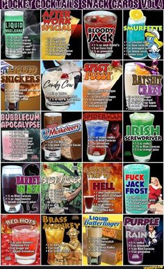 various types of drinks are shown in this poster, with the names and numbers on them