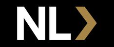 the letter n l is made up of gold and white letters on a black background