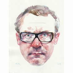 a watercolor portrait of a man with glasses