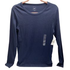 Gap Woman's Long Sleeve Crewneck Shirt, Size: Large Navy Blue Top 58% Prima Cotton, 39% Modal, 3% Spandex New With Tags Basic Blue Tops For Fall, Long Sleeve Tops By Gap, Blue Relaxed Fit Shirt By Gap, Blue Relaxed Fit Gap Shirt, Gap Blue Relaxed Fit Shirt, Gap Blue Shirt Relaxed Fit, Gap Blue Long Sleeve Shirt, Blue Long Sleeve Gap Shirt, Gap Long Sleeve Blue Tops