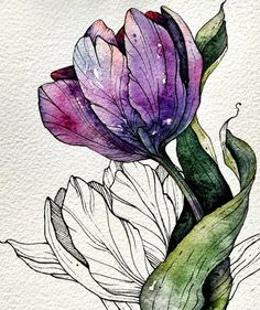 watercolor painting of purple flowers on white paper