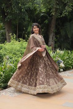 Roman Coffee Faux Blooming Lehenga Choli with Heavy Embroide