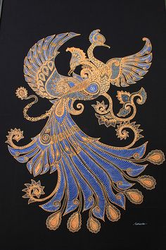 a painting of a peacock on a black background