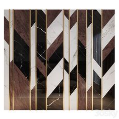 an art deco wall with marble and gold stripes on the sides, along with black and white striped walls