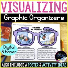 visualizing graphic organizers with glasses and books on the table next to pencils, markers and