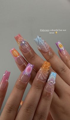 Long Fairy Nails, Vibrant Summer Nails, Pretty Gel Nails