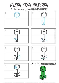 how to draw a cube with different shapes and numbers for kids in the style of minecraft