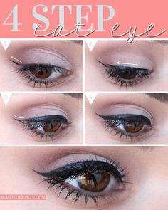 Creating a cat eye liner makeup look takes practice, but you can get it down in only 4 steps. See how to do it yourself! | Slashed Beauty Cat Liner, Easy Cat Eye, Makeup Cantik, Tutorial Eyeliner, Makeup Creative, Liner Makeup, Makeup Easy