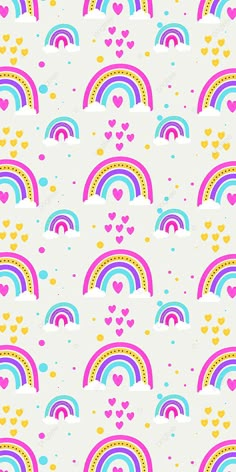 rainbows, hearts and clouds on a light gray background with pastel blue sky