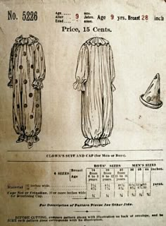 an old paper with some drawings of pajamas and hats on it's back side