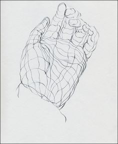 a black and white drawing of a hand holding something in it's left hand