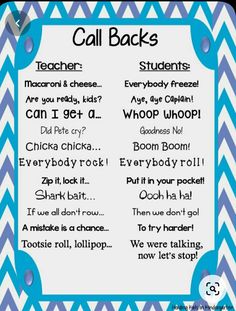 a blue and white chevron pattern with words that say call backs