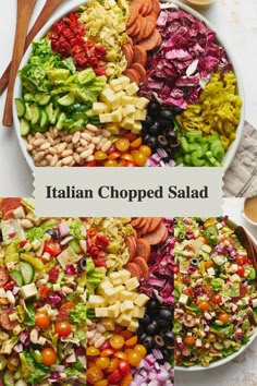 a salad with different types of vegetables in it and the words italian chopped salad on top