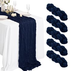 PRICES MAY VARY. 【5 PACKS Included, Size & Color】- You will get 5 PACKS Navy blue cotton and linen gauze tablecloth runner, with wrinkled, approx.35" wide and 10 ft length.Our fall table runners are 120 inches long and perfect for both rectangular and round tables or other shaped tables.And They are the perfect decoration for wedding arches or tables, chair belts, curtains, fireplaces, cabinets, sofas, etc. 【Elegant Display for Boho Tablecloth Runner】- The table runners are made of cotton cheese Navy Cheesecloth Table Runner Wedding, Navy And Burgundy Centerpieces, Table Cloths For Weddings, Round Table Runner Wedding, Dark Blue Wedding Theme, Navy Wedding Decor, Boho Wedding Table Runner, Table Cloth For Wedding, Banquet Table Decorations