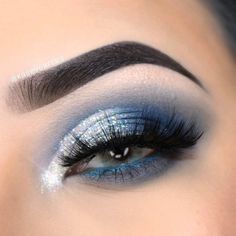 Makeup Looks For A Royal Blue Dress, Makeup Ideas With Blue Eyeshadow, Blue And Silver Glam Makeup, Navy Blue And Silver Makeup Looks, Sapphire Makeup Looks, Royal Blue And Silver Makeup Looks Prom, Light Blue And Silver Eye Makeup, Natural Bold Makeup Looks