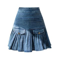 Take a walk on the wild side with our Pleated Mini Denim Skirt from the 2023 Summer Collection ââ‚?a must-have urban style piece!Why You'll Love It: Medium Wash: A light wash that exudes a cool. effortless trend. High-Waist: The perfect silhouette to tuck in tees and blouses. Skort Design: A stylish combination of shorts and a skirt. making it both stylish and casual. Pleated Detail: A subtle pleated detail adds dimension and texture to your look. Zipper Closure: A resilient zipper closure ensur Spring Mid-rise Washed Denim Skirt, Trendy Medium Wash Skort With Pockets, Non-stretch High-waist Denim Mini Skirt, High Waist Non-stretch Denim Mini Skirt, Non-stretch High Waist Denim Mini Skirt, Chic Medium Wash Mini Skirt With Pockets, Trendy Mid-rise Denim Blue Skirt, High Waist Denim Blue Mini Skirt For Spring, Non-stretch Mini-length Denim Blue Skirt