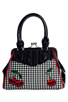 PRICES MAY VARY. This Vintage Inspired Rockabilly Bag Will Turn Skulls! Pair with the Matching Zip Around Wallet for a Great Gift. Retro Kisslock Clasp and 4 Metal Feet at the Base. Includes a Detachable, Adjustable Shoulder Strap to Transform this Handbag into a Hands Free Crossbody Bag. One Zippered Pocket and Two Open Pockets Inside the Bag. One Zippered Exterior Pocket. Measures Approximately 8" x 7.5" x 3" with a Handle Drop of 5.5". Made of Vegan Leather and Canvas. This vintage inspired b Cherry Skulls, Skull Handbags, Skull Bags, Inspired Handbags, Dancing Day, Gingham Fabric, Vintage Pin Up, How To Make Handbags, Retro Chic