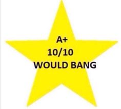 a yellow star with the words 10 / 10 would bang on it