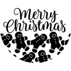 black and white merry christmas lettering with gingers in the shape of a circle on a white background