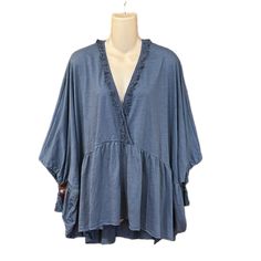 Nwt Oversized Large Umgee Blue V Neck Top With Tassels. It Ties In The Back. So Pretty! Bohemian Blue Top With Tassels, Blue Beach Tops With Tassels, Oversized Blue Blouse For Vacation, Blue Tassel Tops For Beach, Blue Bohemian Tops For Loungewear, Beach Blue Tops With Tassels, Blue Tassel Blouse For Summer, Bohemian Blue Tops For Loungewear, Bohemian Blue Top For Loungewear