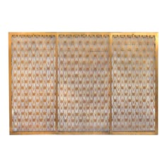 three panel bamboo screen with geometric design