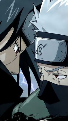 two anime characters one with glasses and the other with black hair, are facing each other