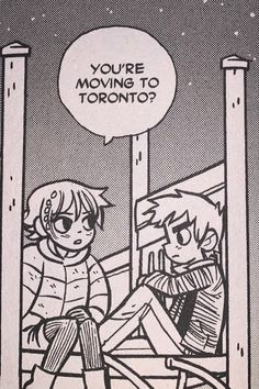 a comic strip with an image of two people sitting in front of a sign that says you're moving to toronto