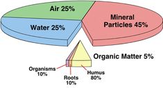 a pie chart with the percentage of organic matter in each part of the pie, labeled