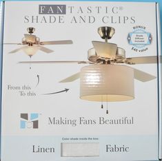 the ceiling fan has two shades and clips on it