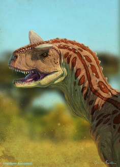 an artist's rendering of a dinosaur with its mouth open