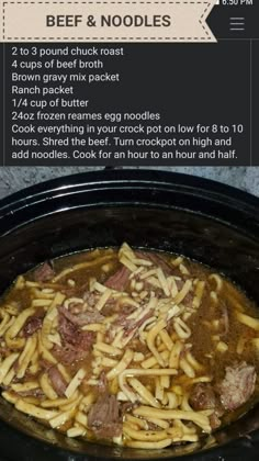 the instructions for how to make beef noodle soup in an crock - pot