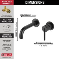 an image of two black faucets with measurements