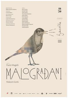 a poster with an image of a bird on it's back and the words, malogradi