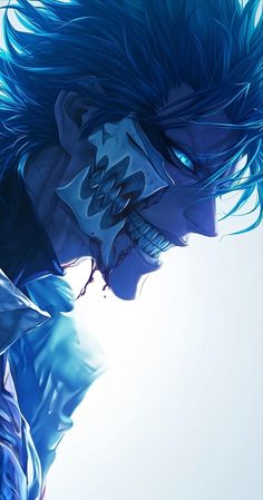 an anime character with blue hair wearing a mask