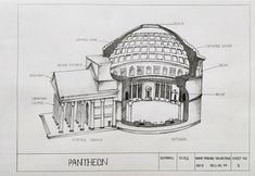 an architectural drawing of the pantheon theatre in london, with details labelled below